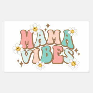 Pegatina Rectangular Mama Vibes con daisies