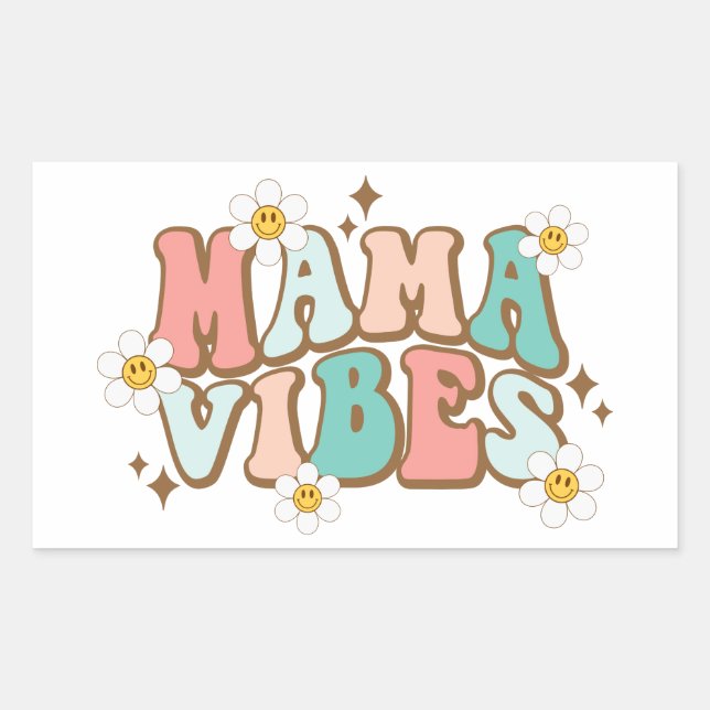 Pegatina Rectangular Mama Vibes con daisies (Anverso)