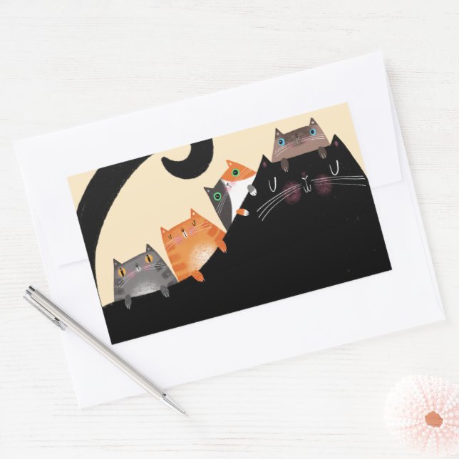 Pegatina Rectangular Mamá y gatitos (Sobre)