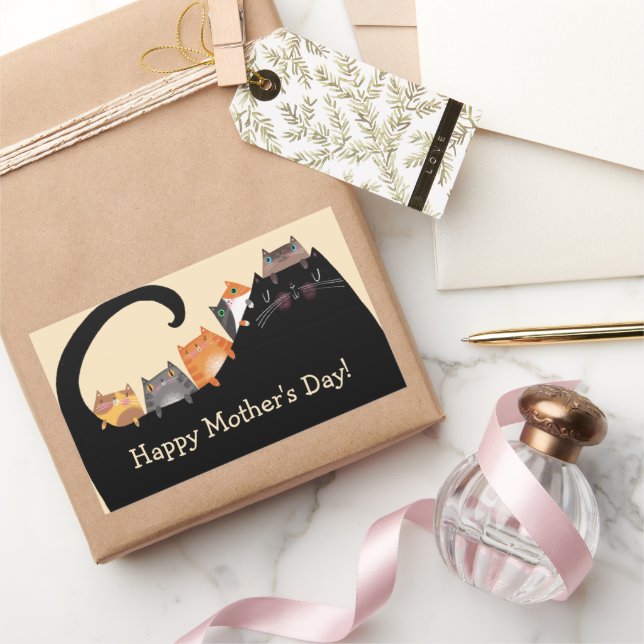 Pegatina Rectangular Mamá y gatitos (Regalar)