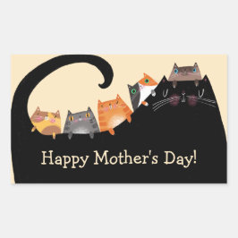 Pegatina Rectangular Mamá y gatitos