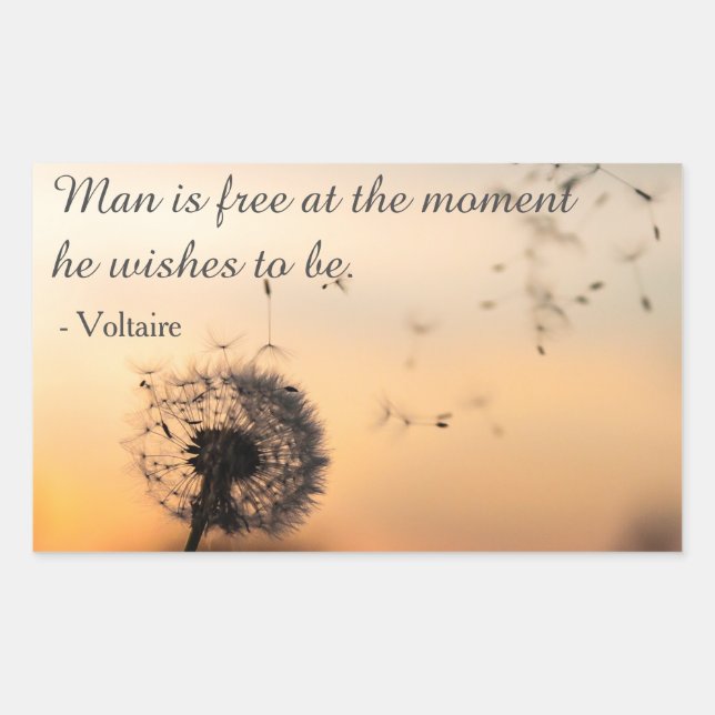 Pegatina Rectangular Man is Free Voltaire Quote (Anverso)