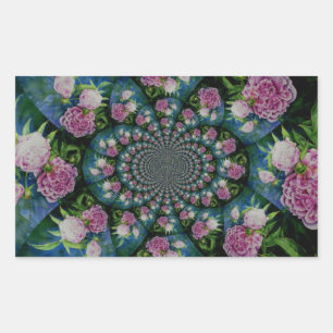 Pegatina Rectangular Mandala de color de agua floral de peones blancos