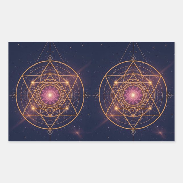 Pegatina Rectangular Mandala Luminoso de Armonía Dorada (Anverso)