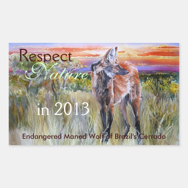 Pegatina Rectangular Maned Wolf Watercolor Art Pegatinas (Anverso)