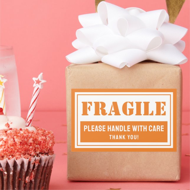 Pegatina Rectangular Manejo frágil con correo y embalaje cuidadoso (Fiesta)