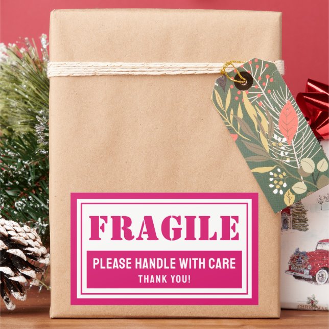 Pegatina Rectangular Manejo frágil con correo y embalaje cuidadoso (Vacaciones)