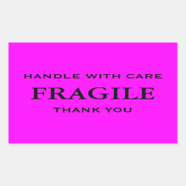 Pegatina Rectangular Manejo rosado y frágil negro con cuidado Gracias.