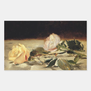 Pegatina Rectangular Manet: Dos Rosas en una obra de arte sobre un mant