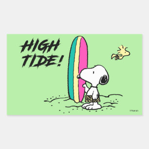 Pegatina Rectangular Maní   Alta marea de Snoopy y Woodstock