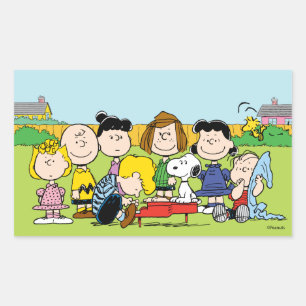 Pegatina Rectangular Maní   Charlie Brown y Gang