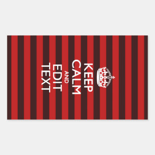 Pegatina Rectangular Mantén tranquilo tu texto en franjas rojas