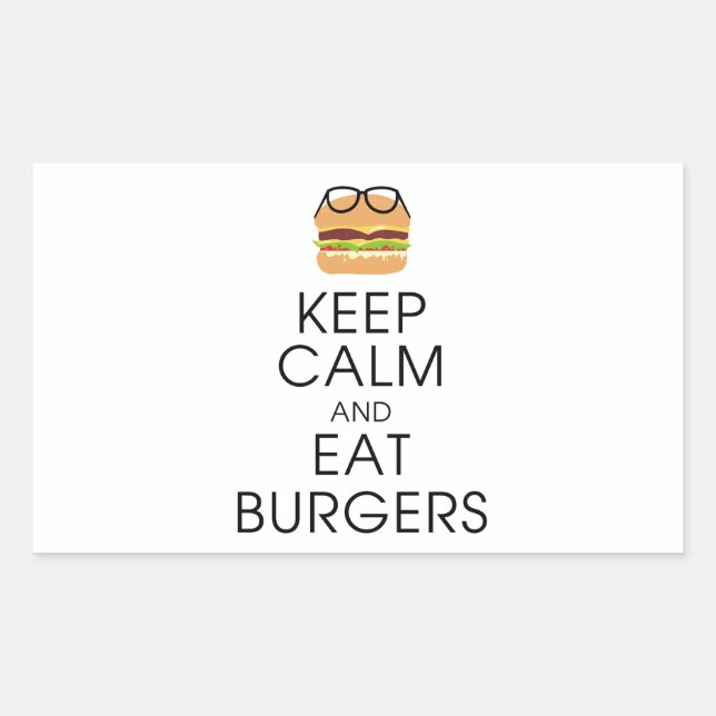Pegatina Rectangular Mantener La Calma Y Comer Hamburguesas (Anverso)