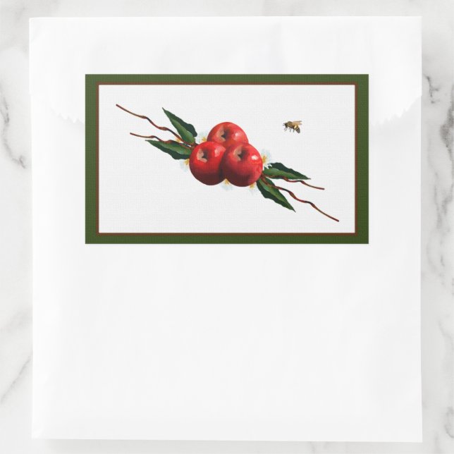 Pegatina Rectangular Manzanas rojas acuarelas (Bolso)