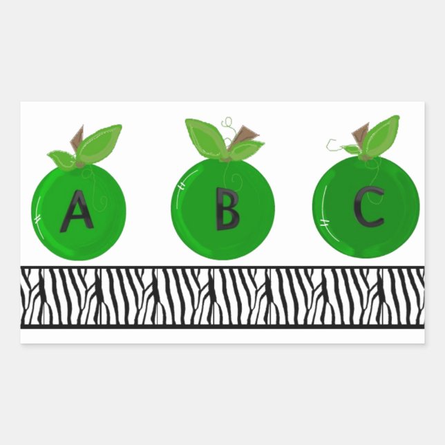 Pegatina Rectangular Manzanas verdes con un borde de estampado de cebra (Anverso)