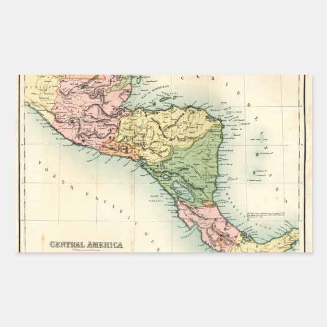 Pegatina Rectangular Mapa antiguo de Centroamérica (Anverso)
