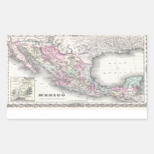 Pegatina Rectangular Mapa Antiguo de México (1855)