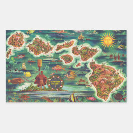 Pegatina Rectangular Mapa de 1950 de la pintura al óleo de Hawaii Josep