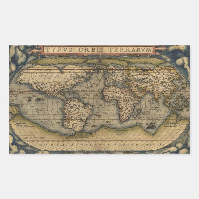 Pegatina Rectangular Mapa de Antigüedades del Mundo (Anverso)