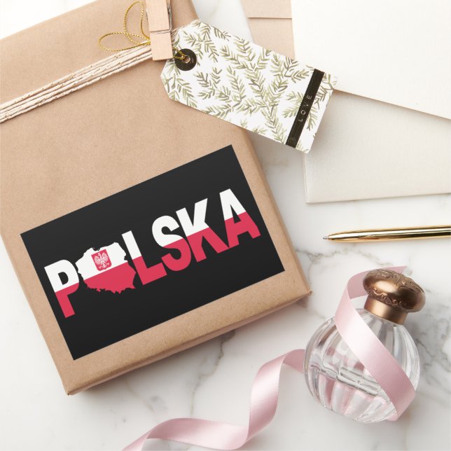 Pegatina Rectangular Mapa de bandera de Polonia (Regalar)