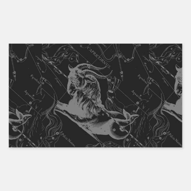 Pegatina Rectangular Mapa de Constelación de Capricornio Hevelius Engra (Anverso)