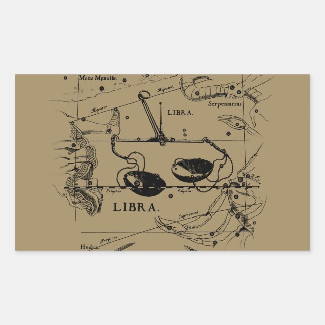 Pegatina Rectangular Mapa de constelación de Libra Hevelius 1690 Decor (Anverso)