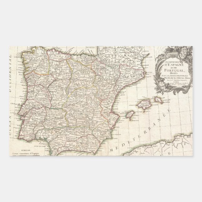 Pegatina Rectangular Mapa de época de España (1775) (Anverso)