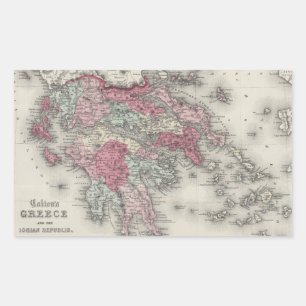 Pegatina Rectangular Mapa de época de Grecia (1865)
