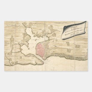 Pegatina Rectangular Mapa de época de La Habana Cuba (1740)