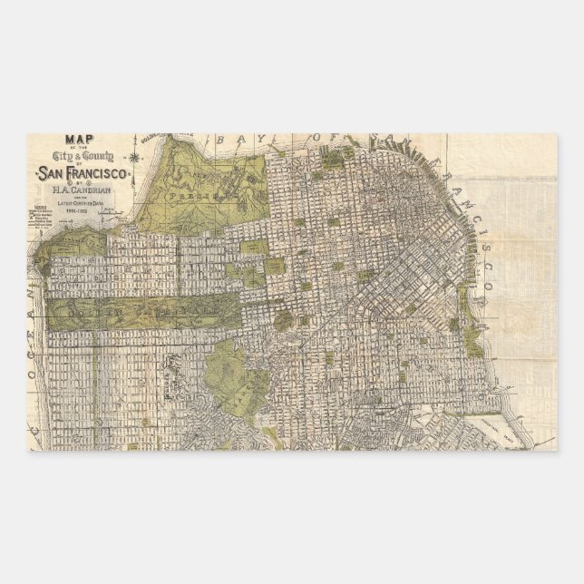 Pegatina Rectangular Mapa de época de San Francisco (1932) (Anverso)