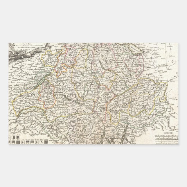 Pegatina Rectangular Mapa de época de Suiza (1771) (Anverso)