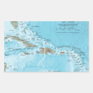 Pegatina Rectangular Mapa de época del Caribe - EE.UU.
