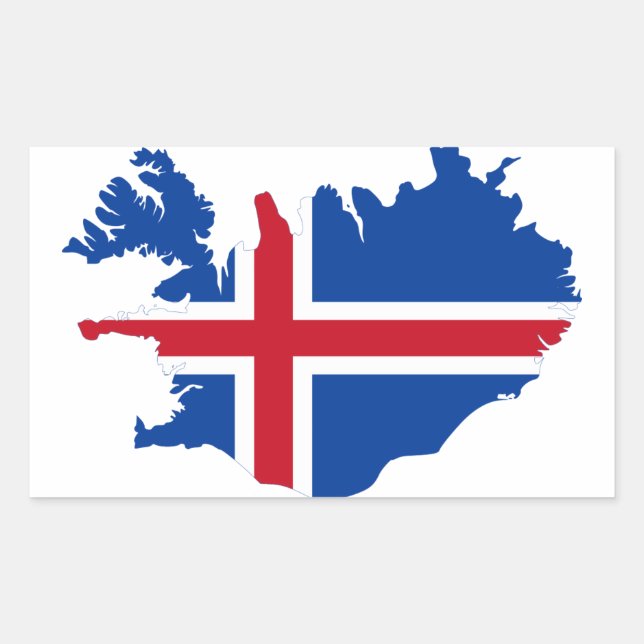 Pegatina Rectangular Mapa de la bandera islandesa IS Ísland (Anverso)