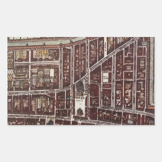 Pegatina Rectangular Mapa de la ciudad de réplicas de Delft 1649 (Anverso)