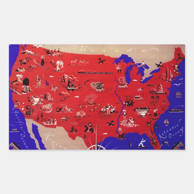 Pegatina Rectangular Mapa de la Oficina de Viajes de los Estados Unidos (Anverso)