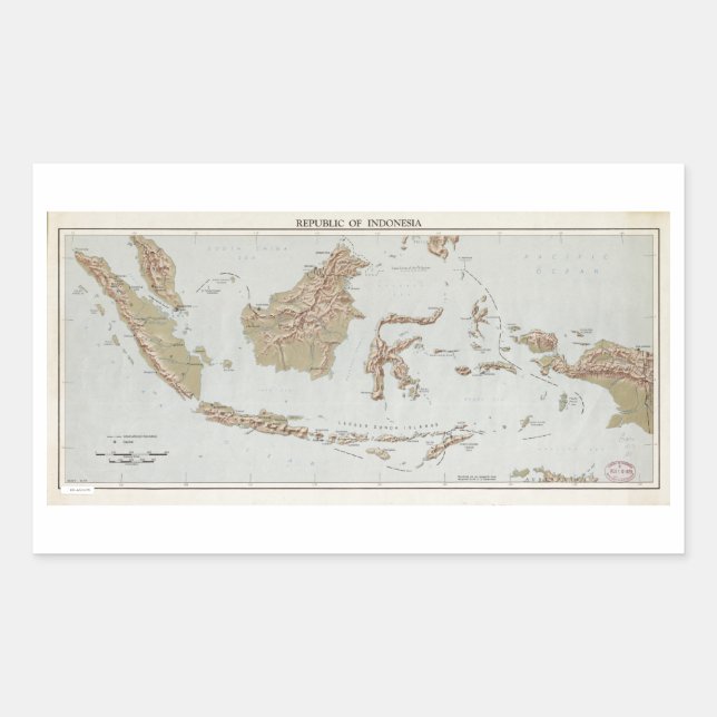 Pegatina Rectangular Mapa de la República de Indonesia (1957) (Anverso)