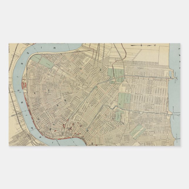 Pegatina Rectangular Mapa de Nueva Orleans (1919) (Anverso)