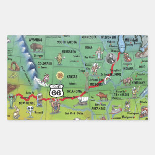 Pegatina Rectangular Mapa de Personalizados de la Ruta 66 histórica