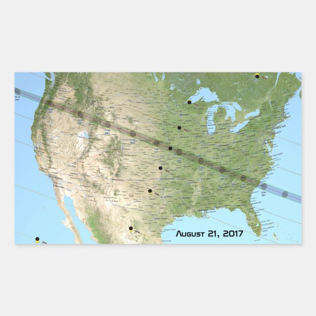 Pegatina Rectangular Mapa de rutas de eclipse solar total 2017 (Anverso)