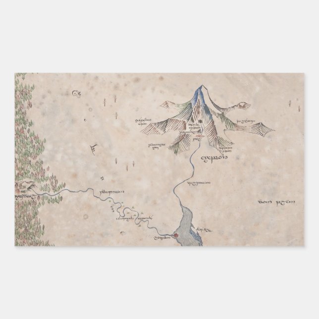 Pegatina Rectangular Mapa de Sindarin de la solitaria montaña (Anverso)