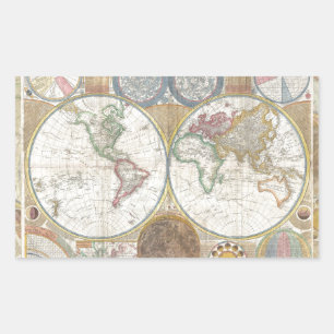 Pegatina Rectangular Mapa de viaje mundial geografía antigua vintage