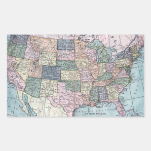 Pegatina Rectangular Mapa de Vintage USA