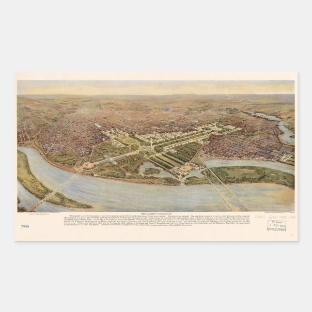 Pegatina Rectangular Mapa definitivo de Washington D.C. (1915) (Anverso)
