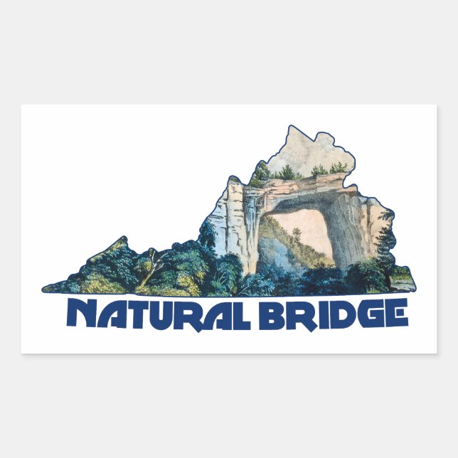 Pegatina Rectangular Mapa del estado de Virginia de Natural Bridge (Anverso)