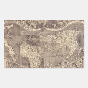 Pegatina Rectangular Mapa del mundo 1507 de Martin Waldseemuller