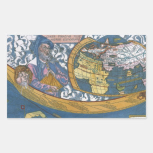 Pegatina Rectangular Mapa del mundo antiguo con Claudius Ptolemy, 1507