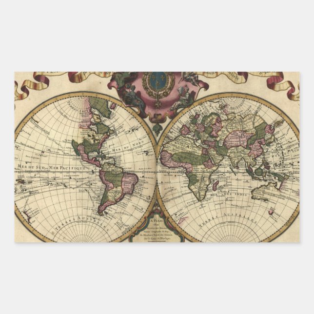 Pegatina Rectangular Mapa del mundo antiguo de Guillaume de L'Isle, 172 (Anverso)