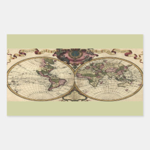 Pegatina Rectangular Mapa del mundo antiguo de Guillaume de L'Isle, 172