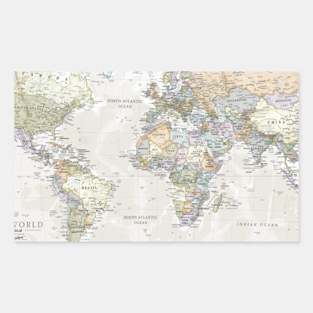 Pegatina Rectangular Mapa del mundo clásico (Anverso)