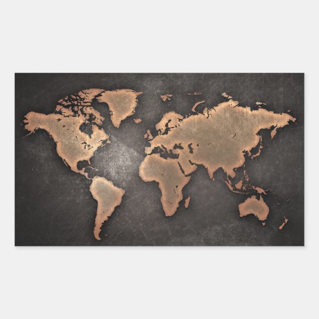 Pegatina Rectangular Mapa del mundo cuero geográfico marrón (Anverso)